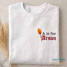 Load image into Gallery viewer, A Is For Arson machine embroidery design (5 sizes included) DIGITAL DOWNLOAD