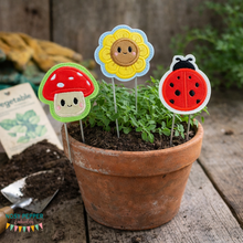 Load image into Gallery viewer, Happy Plant applique plant markers April 2024 Mystery Bundle (3 styles included) machine embroidery design DIGITAL DOWNLOAD