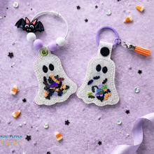 Load image into Gallery viewer, Ghost shaker snap tab and eyelet fob machine embroidery file (single and multi files included) DIGITAL DOWNLOAD