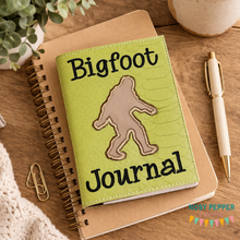Load image into Gallery viewer, Bigfoot Journal notebook cover (2 sizes available) machine embroidery design DIGITAL DOWNLOAD