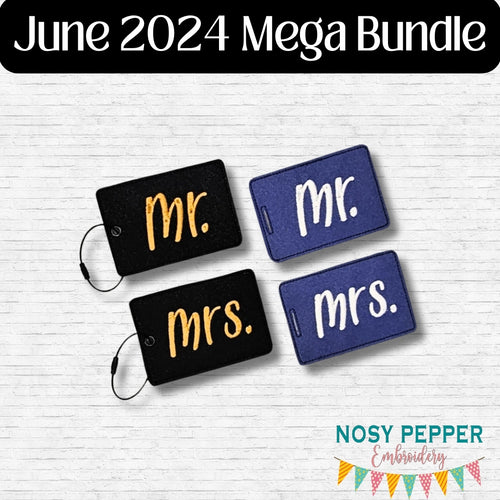 Mr and Mrs luggage tags (2 versions) machine embroidery design DIGITAL DOWNLOAD