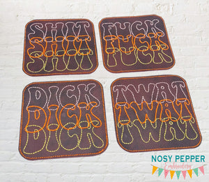 Retro Swears coaster set design machine embroidery design (4 designs included) March 24 Mature Bundle