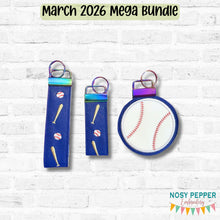 Load image into Gallery viewer, Baseball Bat fob set machine embroidery file (3 sizes, single and multi files included) DIGITAL DOWNLOAD