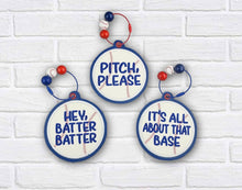 Load image into Gallery viewer, Baseball/Softball appliqué bag tag set (3 designs included) machine embroidery design DIGITAL DOWNLOAD