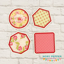 Load image into Gallery viewer, Basics applique coaster set machine embroidery design (4 designs included) DIGITAL DOWNLOAD