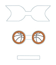 Load image into Gallery viewer, Basketball applique ITH Bow (2 sizes included) machine embroidery design DIGITAL DOWNLOAD