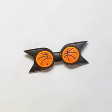Load image into Gallery viewer, Basketball applique ITH Bow (2 sizes included) machine embroidery design DIGITAL DOWNLOAD