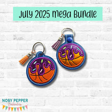 Load image into Gallery viewer, Basketball Drip Applique snap tab and eyelet fob machine embroidery design DIGITAL DOWNLOAD