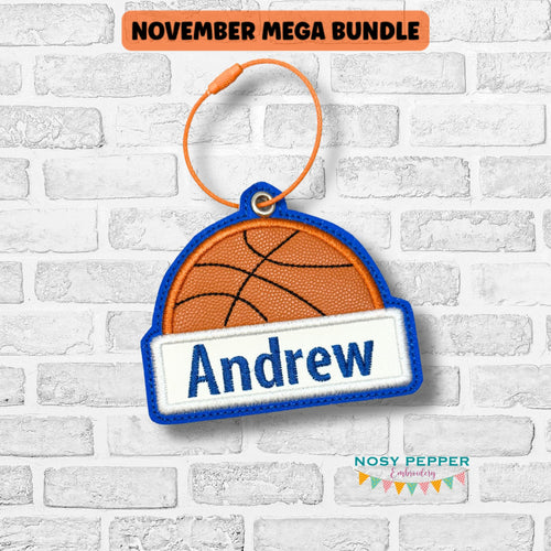 Basketball applique bag tag/ornament/bookmark machine embroidery design DIGITAL DOWNLOAD