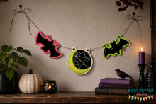 Load image into Gallery viewer, Bat Applique Bunting (3 designs included) machine embroidery design DIGITAL DOWNLOAD