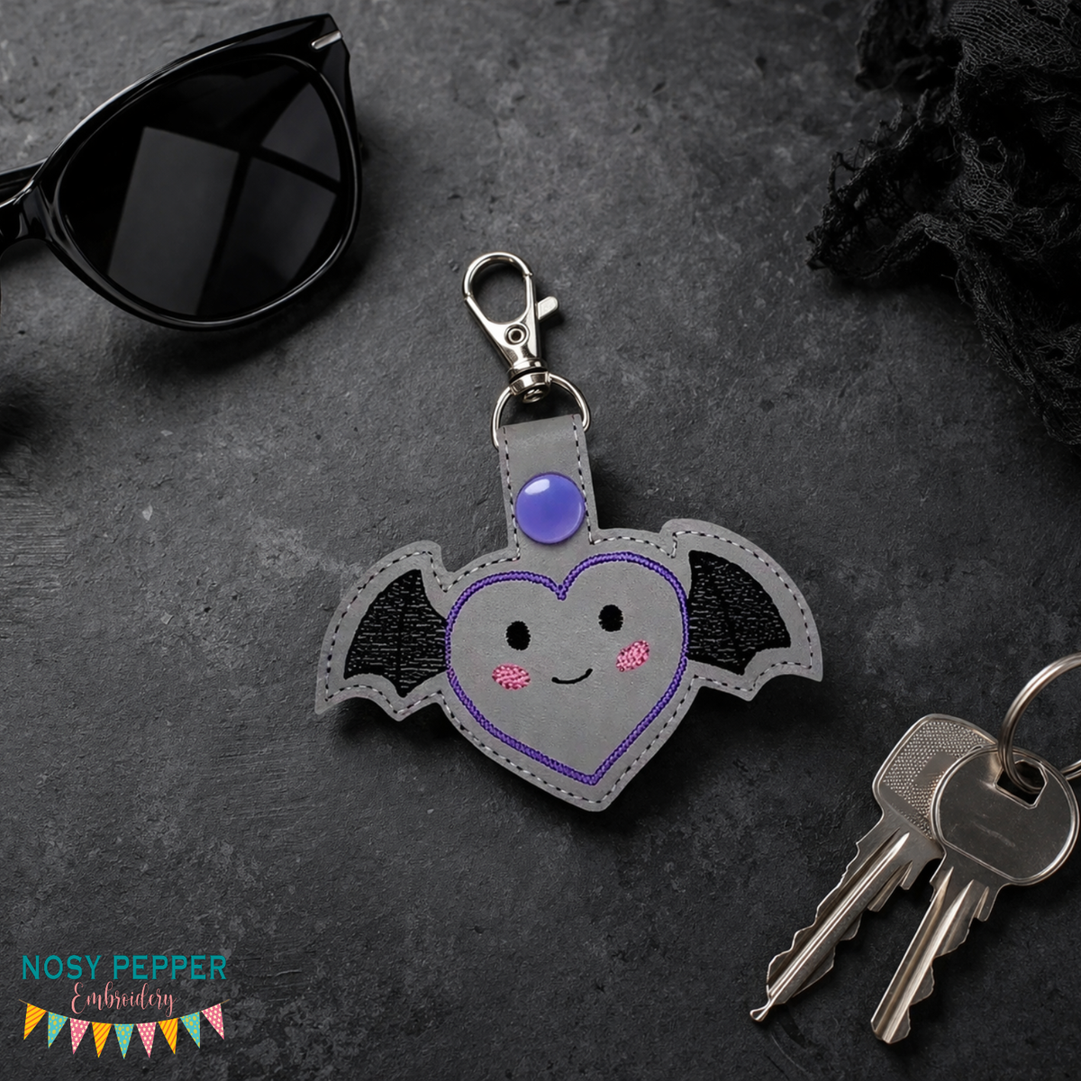 Heart Bat Snap tab machine embroidery design DIGITAL DOWNLOAD – Nosy ...