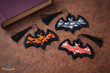 Load image into Gallery viewer, Bat Applique Bookmark/bag tag/ornament 4x4 machine embroidery design DIGITAL DOWNLOAD