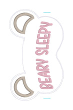 Load image into Gallery viewer, Bearly Sleepy sleep mask machine embroidery design (2 sizes included) Fall 25 Skill Builder Bundle DIGITAL DOWNLOAD