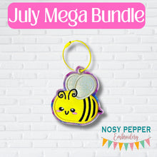 Load image into Gallery viewer, Cute Bee July 24 Mystery Bundle bookmark/ornament/bag tag machine embroidery design DIGITAL DOWNLOAD