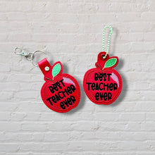 Load image into Gallery viewer, Best Teacher Ever snap tab and eyelet fob set (single and multi files included) machine embroidery design DIGITAL DOWNLOAD