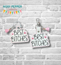 Load image into Gallery viewer, Best B*tches snap tab and eyelet fob FEB 24 Mature Mystery Bundle (single and multi files included) machine embroidery file DIGITAL DOWNLOAD