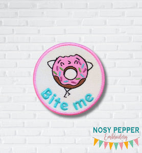 Bite Me Donut patch (2 sizes included) machine embroidery design DIGITAL DOWNLOAD