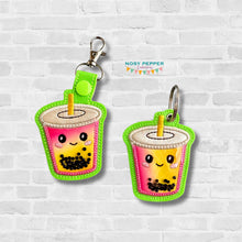Load image into Gallery viewer, Boba applique shaker snap tab and eyelet fob Oct 24 Mystery Bundle (single and multi files included) machine embroidery file DIGITAL DOWNLOAD