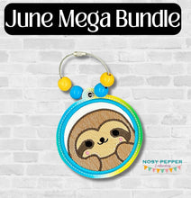 Load image into Gallery viewer, Sloth Circle applique bookmark/ornament/bag tag machine JUNE 2024 MYSTERY BUNDLE embroidery design DIGITAL DOWNLOAD