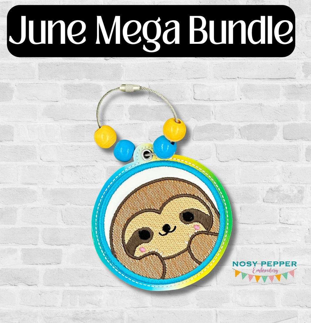 Sloth Circle applique bookmark/ornament/bag tag machine JUNE 2024 MYSTERY BUNDLE embroidery design DIGITAL DOWNLOAD