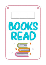 Load image into Gallery viewer, Book Tracker countdown ITH Sign machine embroidery design DIGITAL DOWNLOAD