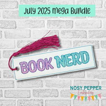 Load image into Gallery viewer, Book Nerd bookmark (2 sizes included) machine embroidery design DIGITAL DOWNLOAD