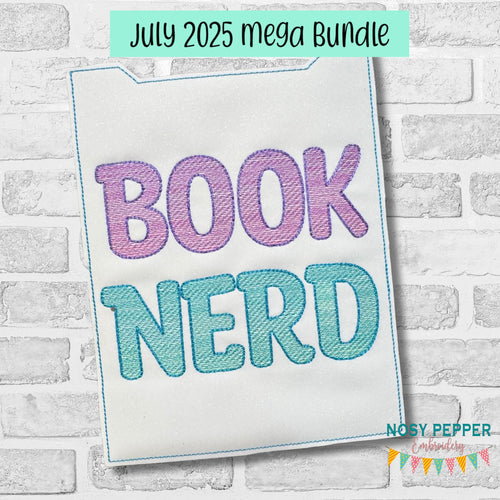 Book Nerd reader sleeve (3 sizes included) machine embroidery design DIGITAL DOWNLOAD