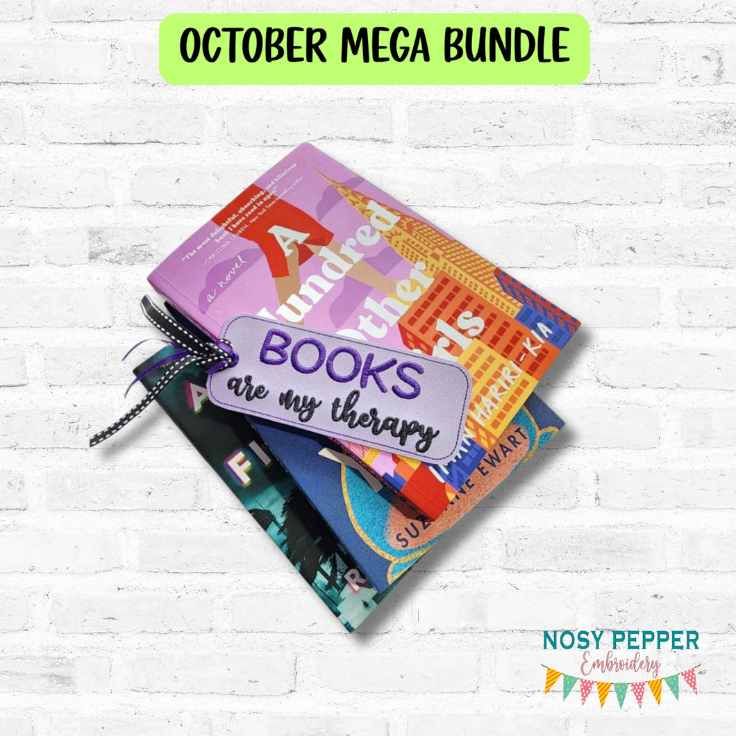 Books Are My Therapy 5x7 bookmark machine embroidery design DIGITAL DOWNLOAD