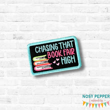 Load image into Gallery viewer, Book Fair patch (2 sizes included) machine embroidery design DIGITAL DOWNLOAD