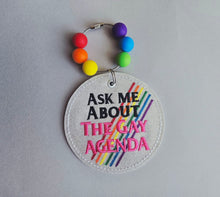 Load image into Gallery viewer, The Gay Agenda bag tag/ornament/bookmark machine embroidery design DIGITAL DOWNLOAD