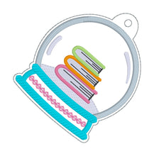 Load image into Gallery viewer, Books Snow Globe ornament/bookmark/bag tag machine embroidery design DIGITAL DOWNLOAD