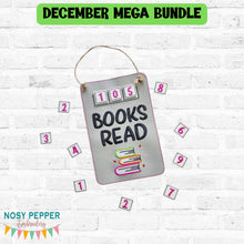 Load image into Gallery viewer, Book Tracker countdown ITH Sign machine embroidery design DIGITAL DOWNLOAD