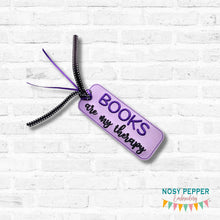 Load image into Gallery viewer, Books Are My Therapy 5x7 bookmark machine embroidery design DIGITAL DOWNLOAD