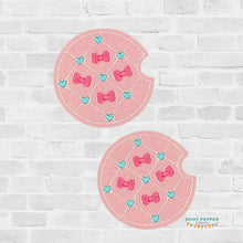 Load image into Gallery viewer, Bow Quilted car coaster (2 sizes included) machine embroidery design DIGITAL DOWNLOAD