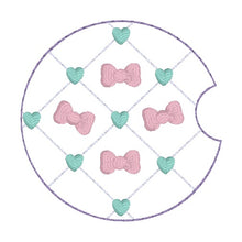 Load image into Gallery viewer, Bow Quilted car coaster (2 sizes included) machine embroidery design DIGITAL DOWNLOAD