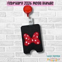 Load image into Gallery viewer, Mouse Bow badge reel case machine embroidery design DIGITAL DOWNLOAD