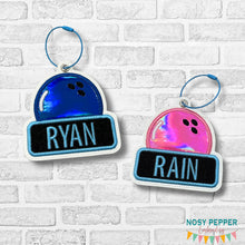 Load image into Gallery viewer, Bowling appliqué name bag tag/ornament/bookmark machine embroidery design DIGITAL DOWNLOAD