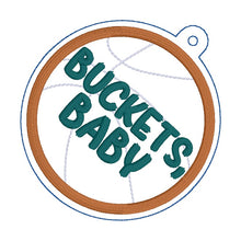 Load image into Gallery viewer, Basketball appliqué bag tag set (3 designs included) machine embroidery design DIGITAL DOWNLOAD