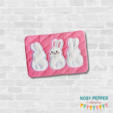 Load image into Gallery viewer, Bunny Butt applique mug rug March 25 Mystery Bundle machine embroidery design (4 sizes, envelope and turned styles included) DIGITAL DOWNLOAD