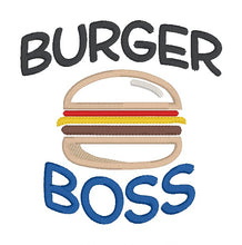 Load image into Gallery viewer, Burger Boss applique machine embroidery design (4 sizes included) DIGITAL DOWNLOAD
