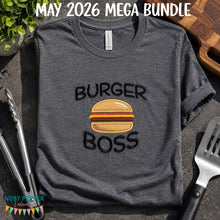 Load image into Gallery viewer, Burger Boss applique machine embroidery design (4 sizes included) DIGITAL DOWNLOAD