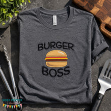 Load image into Gallery viewer, Burger Boss applique machine embroidery design (4 sizes included) DIGITAL DOWNLOAD