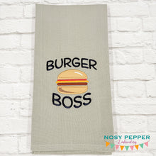 Load image into Gallery viewer, Burger Boss applique machine embroidery design (4 sizes included) DIGITAL DOWNLOAD