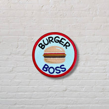 Load image into Gallery viewer, Burger Boss patch (2 sizes included) machine embroidery design DIGITAL DOWNLOAD