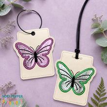 Load image into Gallery viewer, Butterfly applique luggage tag set machine embroidery design DIGITAL DOWNLOAD