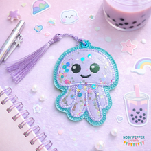 Load image into Gallery viewer, Jellyfish applique shaker bookmark/bag tag/ornament machine embroidery file DIGITAL DOWNLOAD