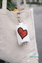 Load image into Gallery viewer, Heart Applique ITH Hand Sanitizer Holder (fits 1 oz, 5x7 Hoop) machine embroidery design DIGITAL DOWNLOAD