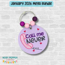 Load image into Gallery viewer, Call Me Never bag tag/ornament/bookmark machine —JAN 26 MB—embroidery design DIGITAL DOWNLOAD