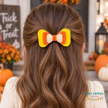 Load image into Gallery viewer, Candy Corn ITH Bow (2 sizes included) machine embroidery design DIGITAL DOWNLOAD