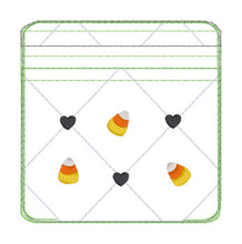 Load image into Gallery viewer, Candy Corn mini set (3 key fobs and 4x4 ITH bag) machine embroidery design DIGITAL DOWNLOAD